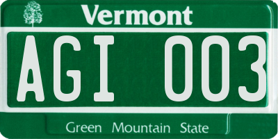 VT license plate AGI003