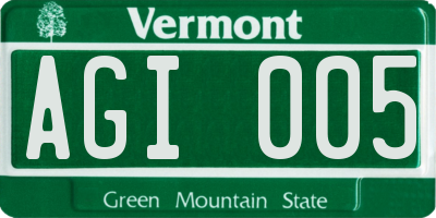 VT license plate AGI005