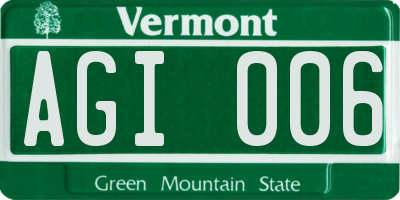 VT license plate AGI006