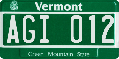 VT license plate AGI012
