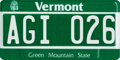 VT license plate AGI026
