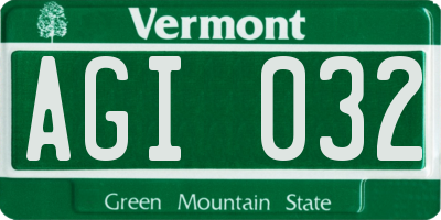 VT license plate AGI032