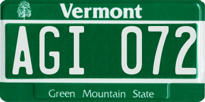 VT license plate AGI072