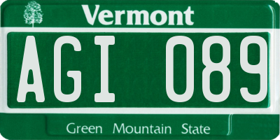 VT license plate AGI089