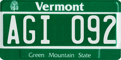 VT license plate AGI092