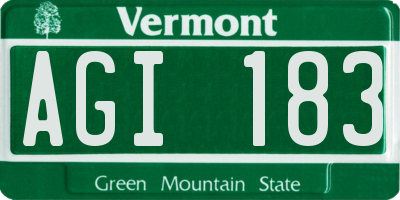 VT license plate AGI183