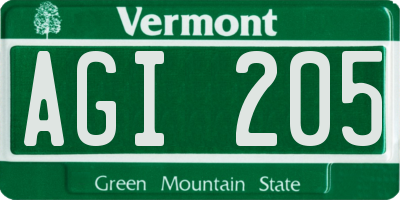 VT license plate AGI205