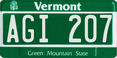 VT license plate AGI207