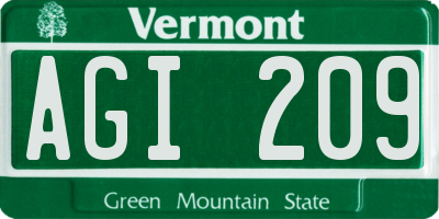VT license plate AGI209