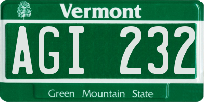 VT license plate AGI232