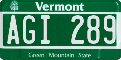 VT license plate AGI289