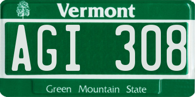 VT license plate AGI308