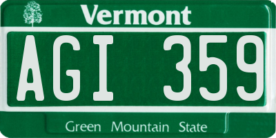 VT license plate AGI359