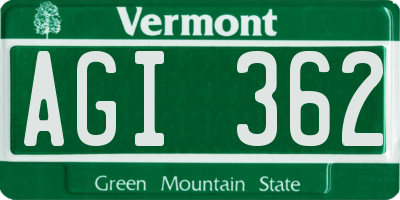 VT license plate AGI362