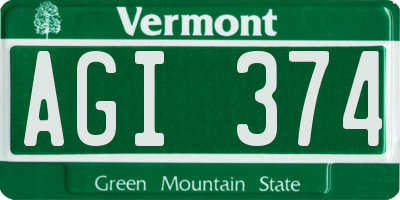 VT license plate AGI374
