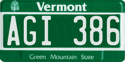 VT license plate AGI386