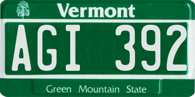VT license plate AGI392