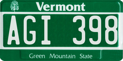 VT license plate AGI398