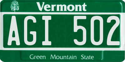 VT license plate AGI502