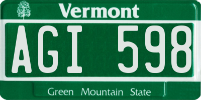VT license plate AGI598