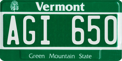 VT license plate AGI650
