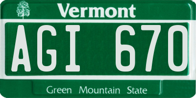 VT license plate AGI670