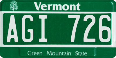 VT license plate AGI726