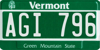 VT license plate AGI796