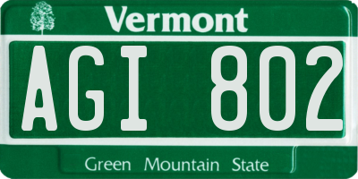 VT license plate AGI802