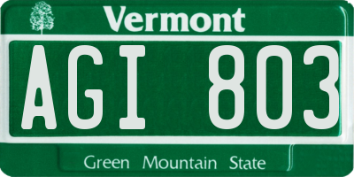 VT license plate AGI803