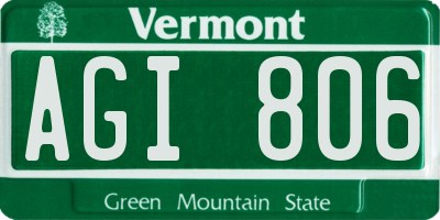 VT license plate AGI806