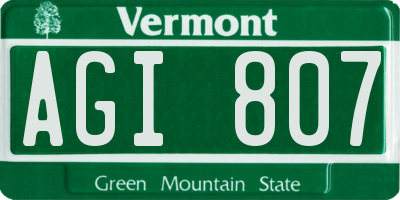 VT license plate AGI807