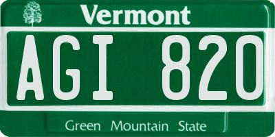 VT license plate AGI820