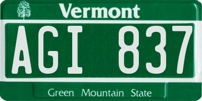 VT license plate AGI837