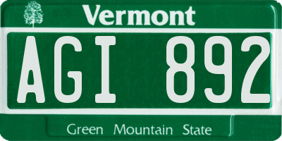 VT license plate AGI892