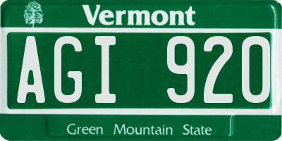 VT license plate AGI920