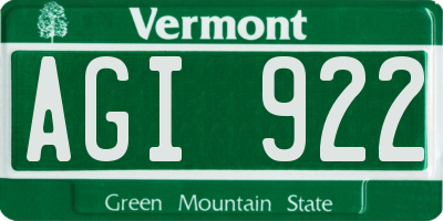 VT license plate AGI922