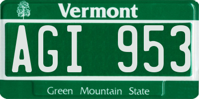 VT license plate AGI953