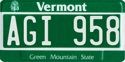 VT license plate AGI958