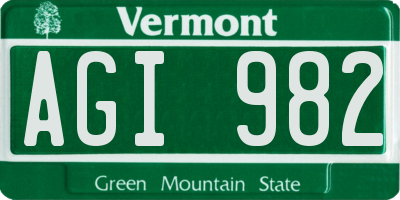 VT license plate AGI982