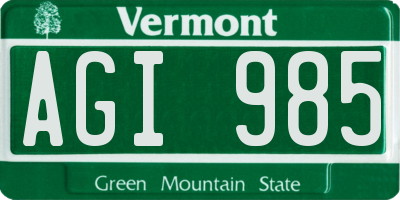 VT license plate AGI985