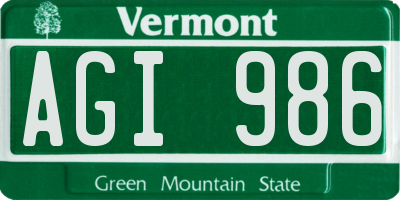 VT license plate AGI986