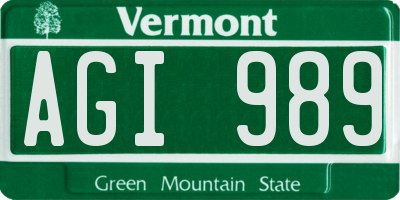 VT license plate AGI989