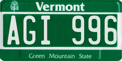 VT license plate AGI996
