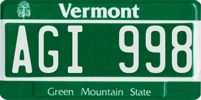 VT license plate AGI998