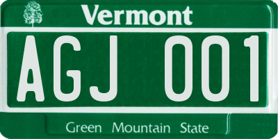VT license plate AGJ001
