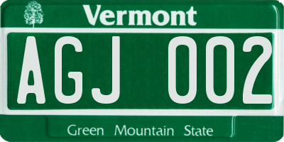 VT license plate AGJ002