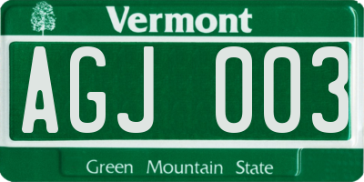 VT license plate AGJ003