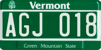 VT license plate AGJ018