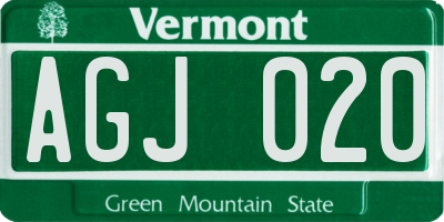 VT license plate AGJ020